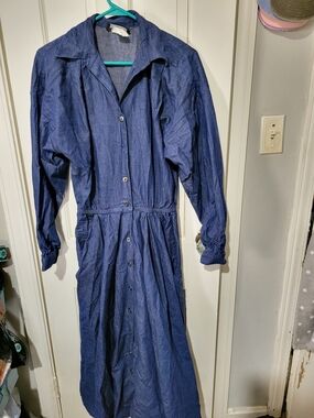 Vintage Denim Button-Down Long Sleeve Maxi Dress